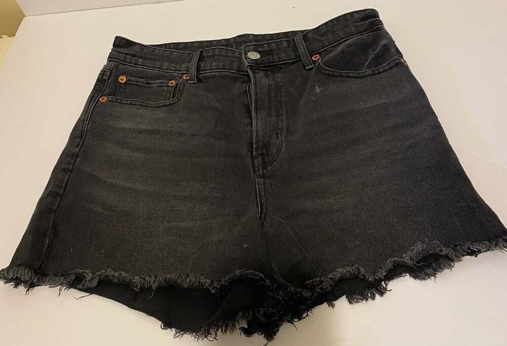 American Eagle Denim Shorts Size 4 Black High Rise Distressed